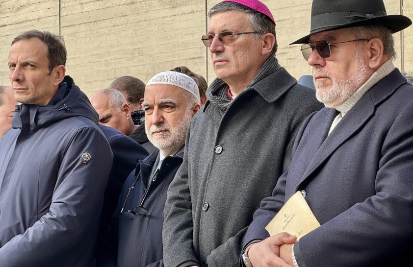 Il Presidente del Friuli Venezia Giulia con il rabbino di Trieste Alexandre Meloni e il vescovo di Trieste Enrico Trevisi alla Risiera di San Sabba, 28 gennaio 204, foto Marco Orioles