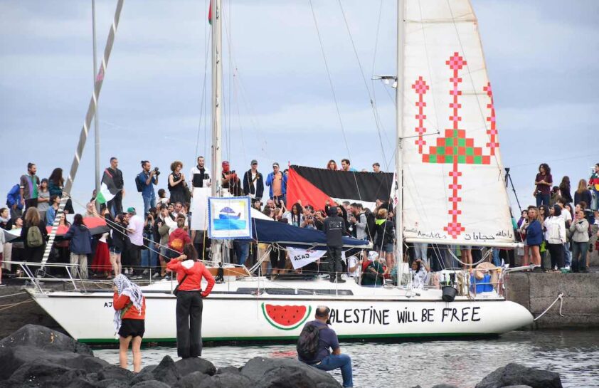 Some members of Global Sumud Flotilla about to leave from the port of San Giovanni Li Cuti in Catania headed to Gaza, 25 September 2025. ANSA/ORIETTA SCARDINO